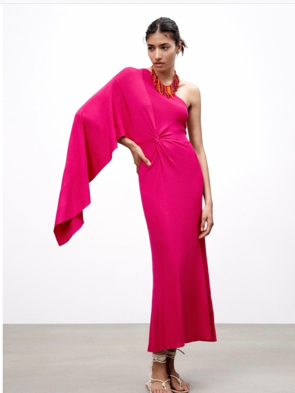 Zara | Pink Asymmetric Knit Cape Dress, Small. Super rare!